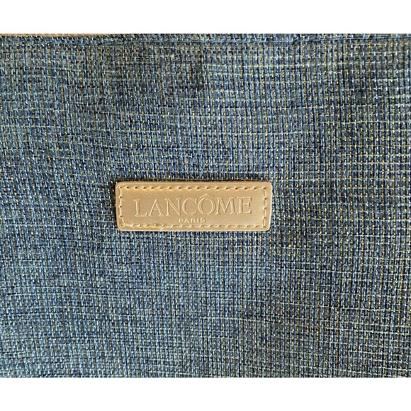 Lancome Paris Duffle Shoulder Bag Blue Gold Metallic Fibers Adj Strap Travel Bag - Picture 7 of 10